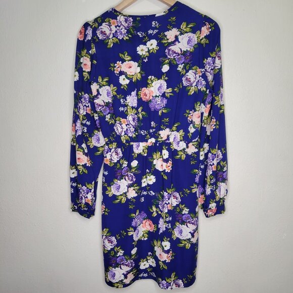 Lulu's That's a Wrap Navy Blue Floral Long Sleeve Dress, Size S - Picture 8 of 8